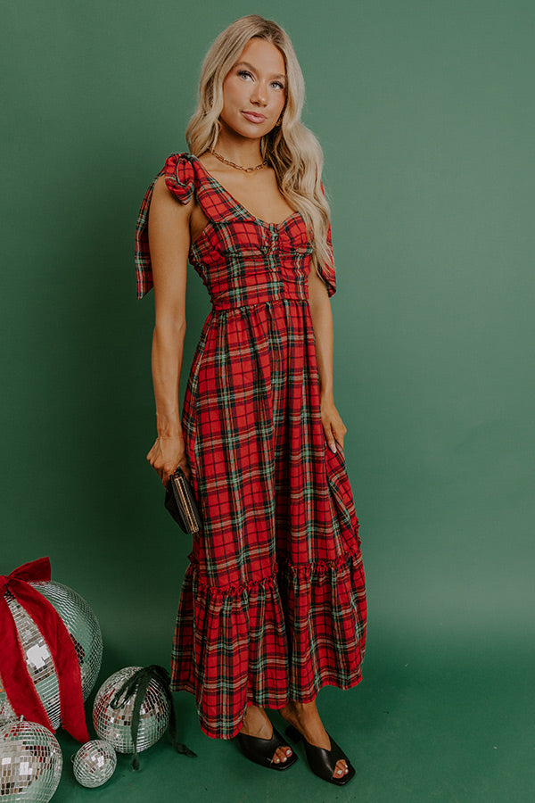 Holiday Party Plaid Midi Dress Image - 2