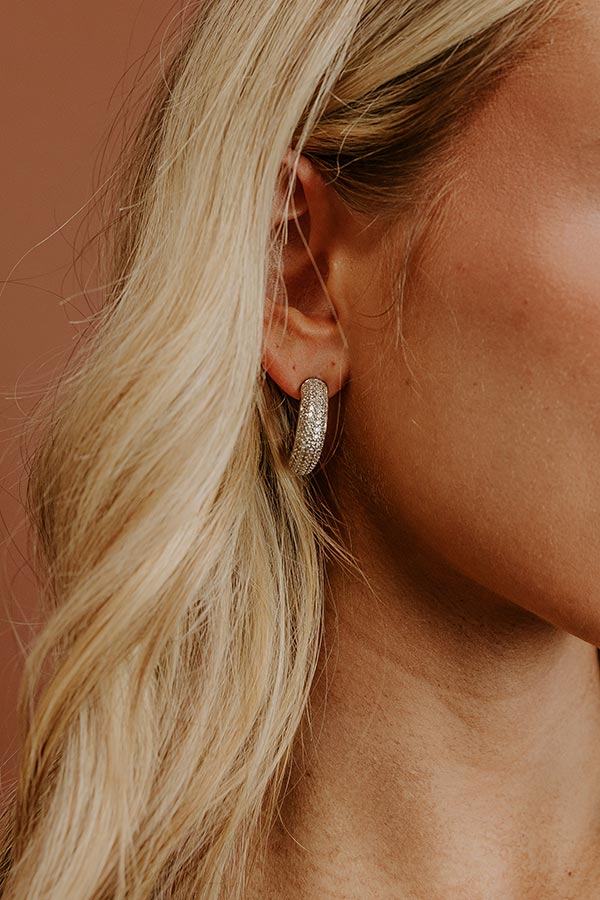 Glistening Smile Pave Hoop Earrings in Silver Image - 1