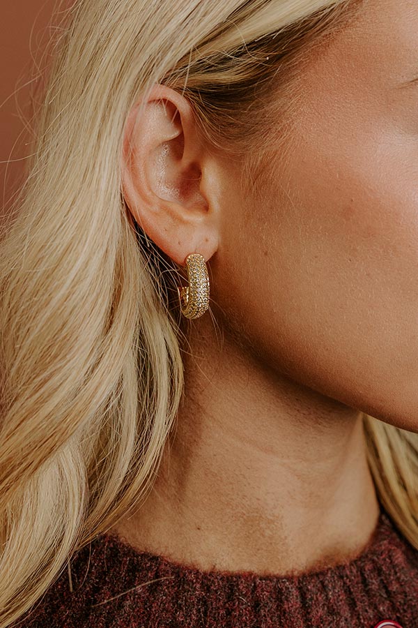 Glistening Smile Pave Hoop Earrings in Gold Image - 1