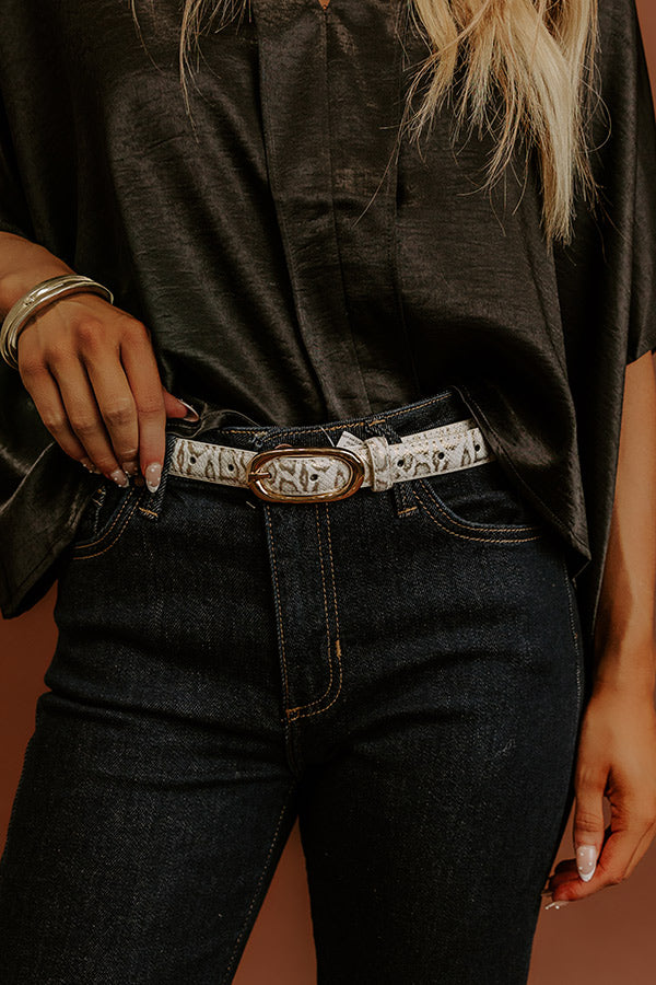 Uptown Muse Faux Leather Snake Print Belt in White Image - 1