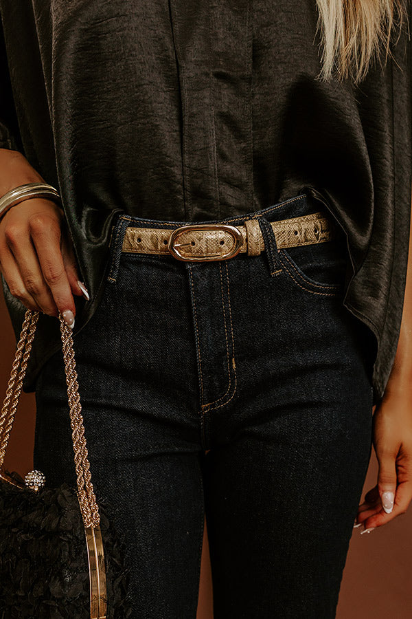 Uptown Muse Faux Leather Snake Print Belt in Gold Image - 1