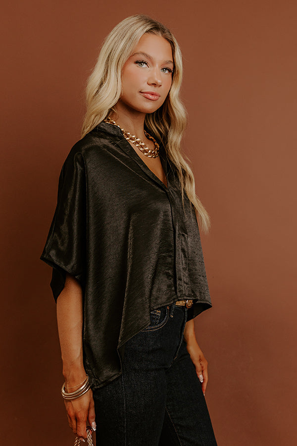 High Society Chic Satin Top in Black Image - 4