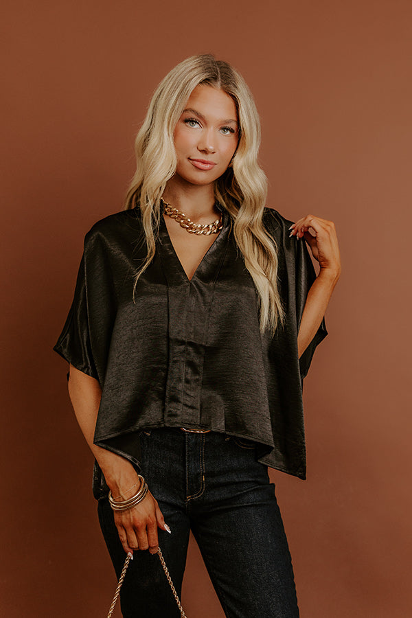 High Society Chic Satin Top in Black Image - 3