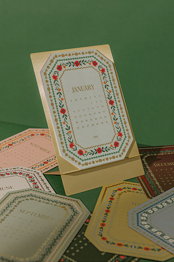 Rifle Paper Co. 2026 Brass Easel Desk Calendar Image - 3