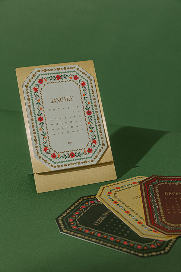 Rifle Paper Co. 2026 Brass Easel Desk Calendar Image - 1