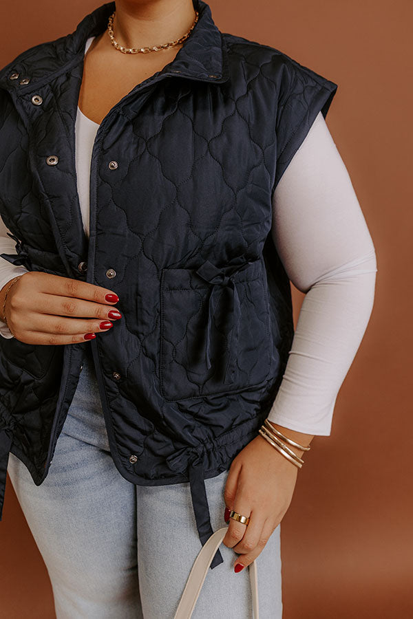 Cabin Mornings Quilted Vest in Navy Curves Image - 3