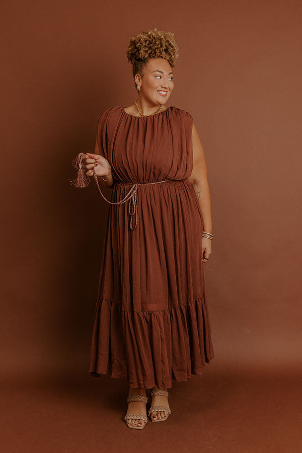 Evening Grace Chiffon Midi Dress in Mocha Curves Image - 3