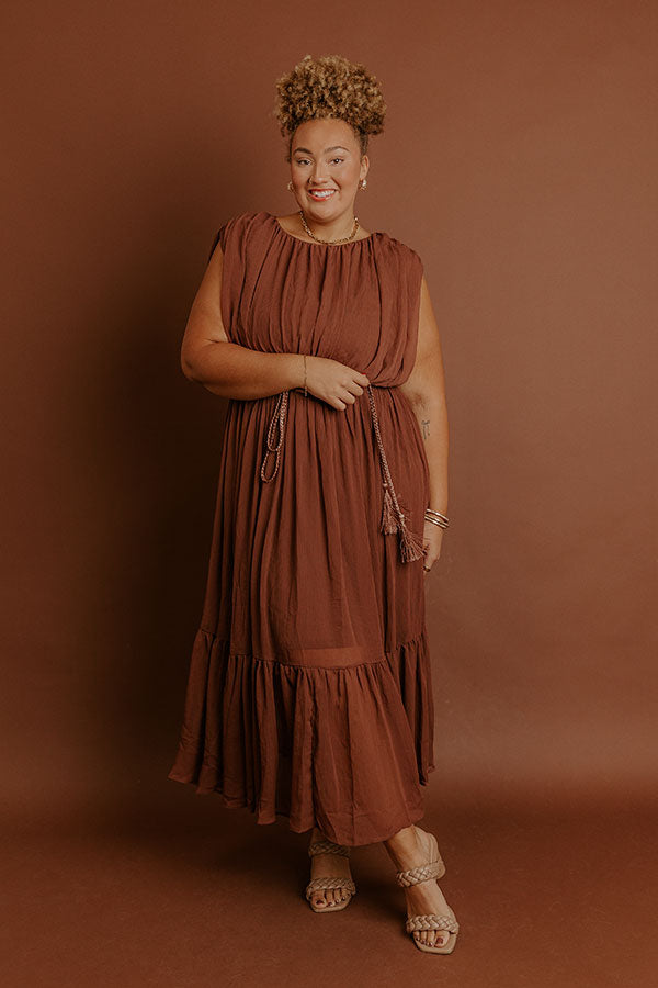 Evening Grace Chiffon Midi Dress in Mocha Curves Image - 1