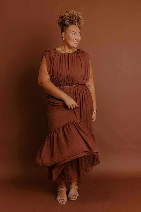 Evening Grace Chiffon Midi Dress in Mocha Curves Image - 2