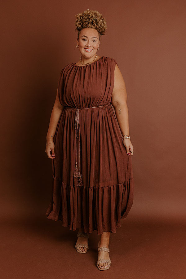 Evening Grace Chiffon Midi Dress in Mocha Curves Image - 5
