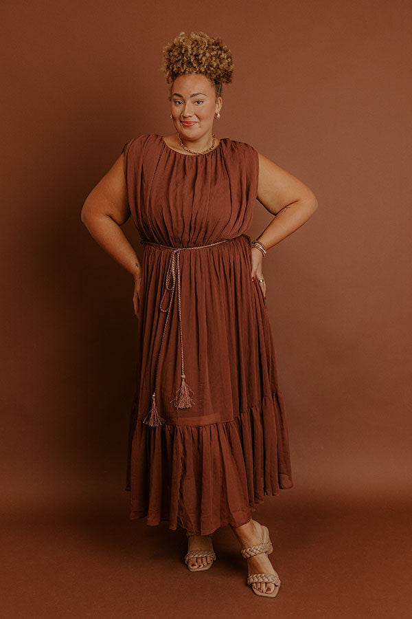 Evening Grace Chiffon Midi Dress in Mocha Curves Image - 4