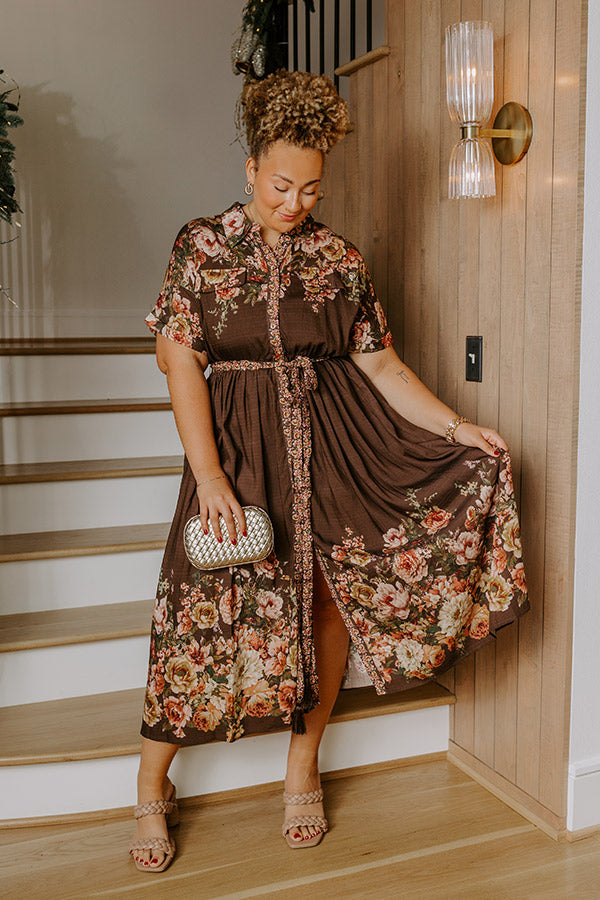 Sweet Symphony Floral Midi Dress in Chestnut Curves Image - 2