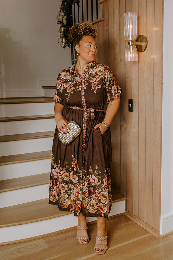 Sweet Symphony Floral Midi Dress in Chestnut Curves Image - 1