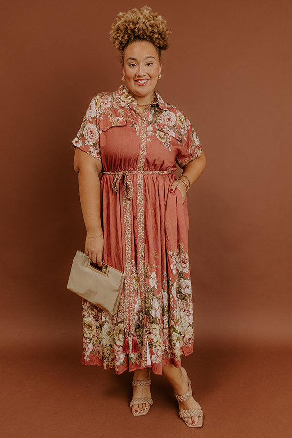 Sweet Symphony Floral Midi Dress in Rustic Rose Curves