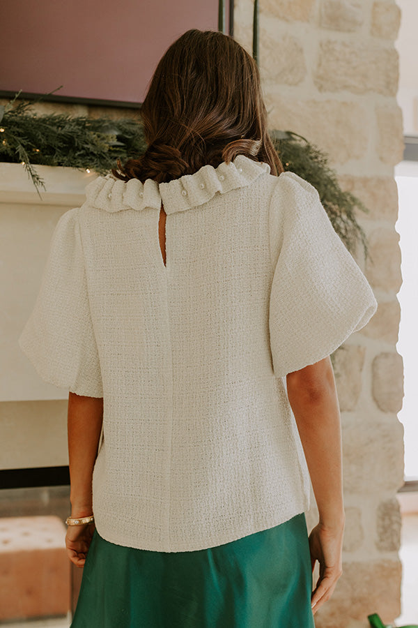 Polished Affair Embellished Tweed Top in Ivory Image - 3