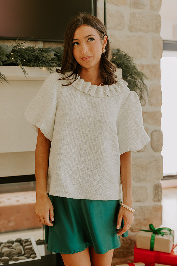 Polished Affair Embellished Tweed Top in Ivory Image - 1