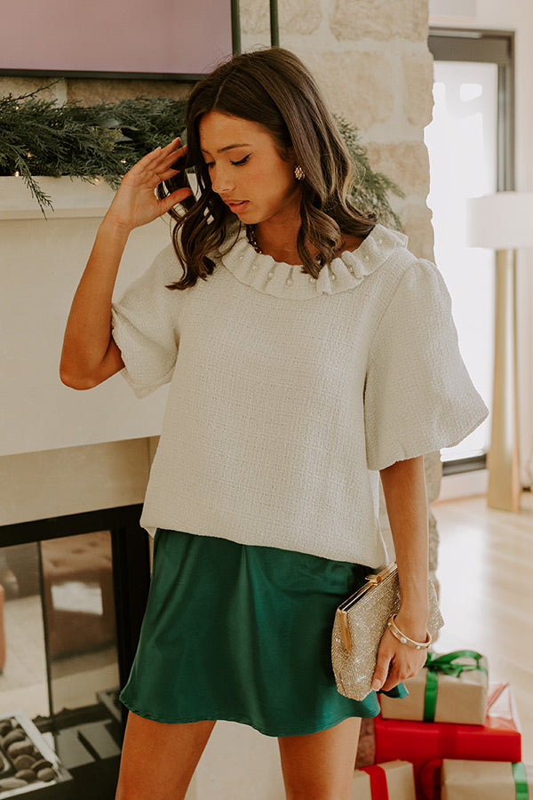 Polished Affair Embellished Tweed Top in Ivory Image - 5