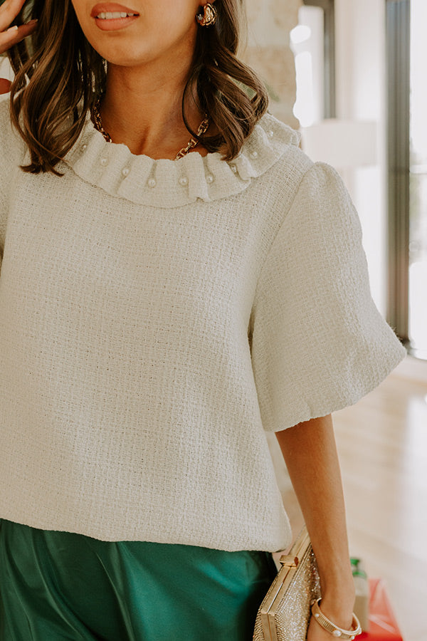 Polished Affair Embellished Tweed Top in Ivory Image - 2