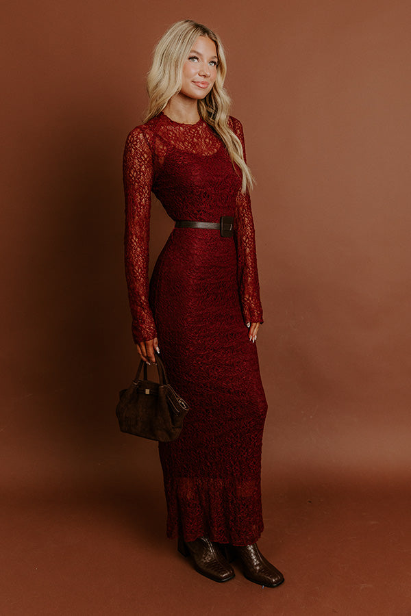 Twilight Muse Lace Maxi Dress in Merlot Image - 5