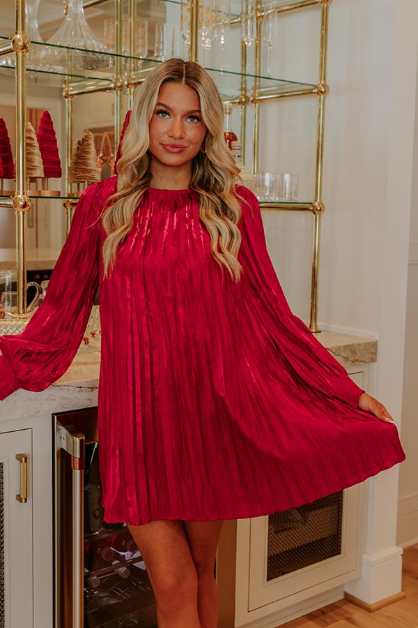 Toast To Fabulous Satin Pleated Mini Dress in Red Image - 4