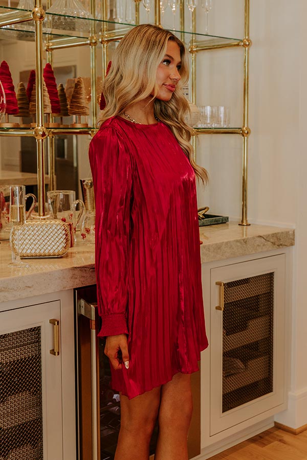 Toast To Fabulous Satin Pleated Mini Dress in Red Image - 5