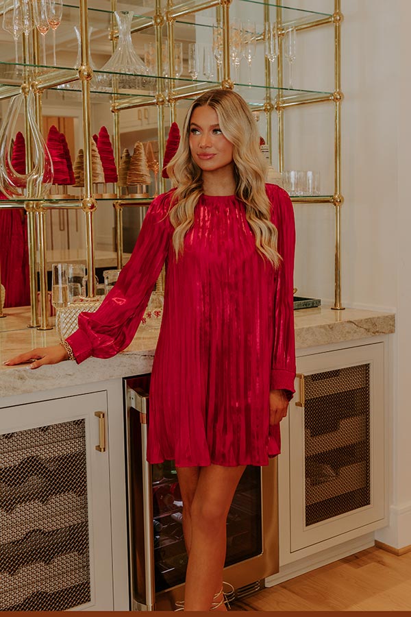 Toast To Fabulous Satin Pleated Mini Dress in Red Image - 3