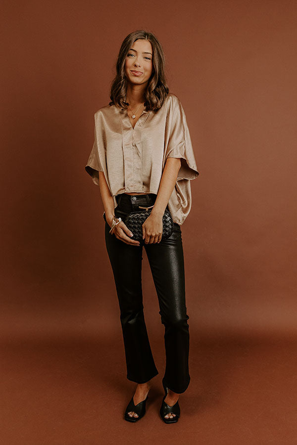 High Society Chic Satin Top in Taupe Image - 2