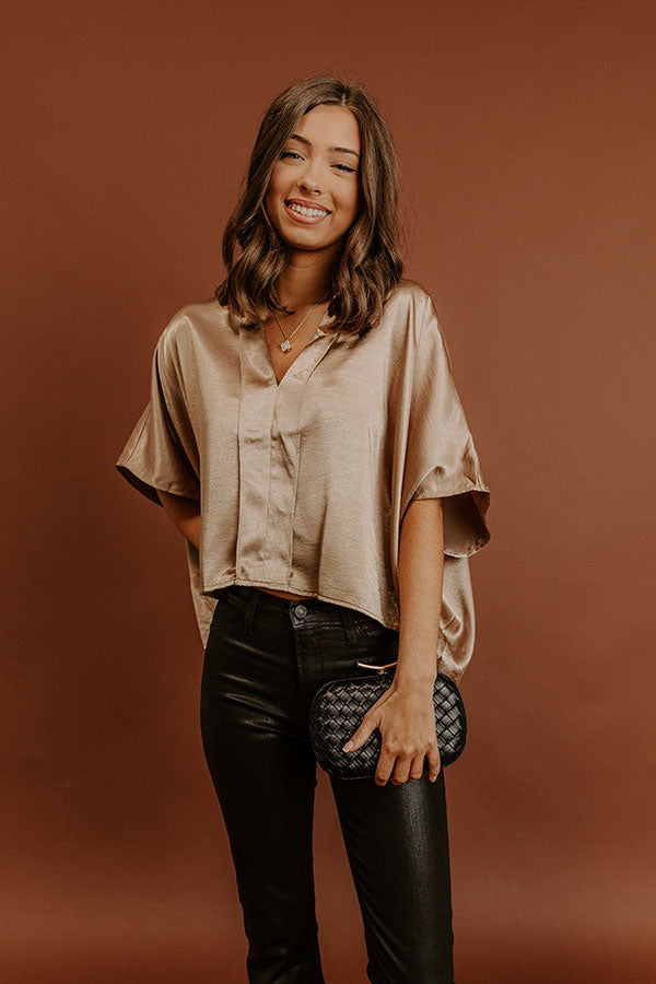 High Society Chic Satin Top in Taupe Image - 3