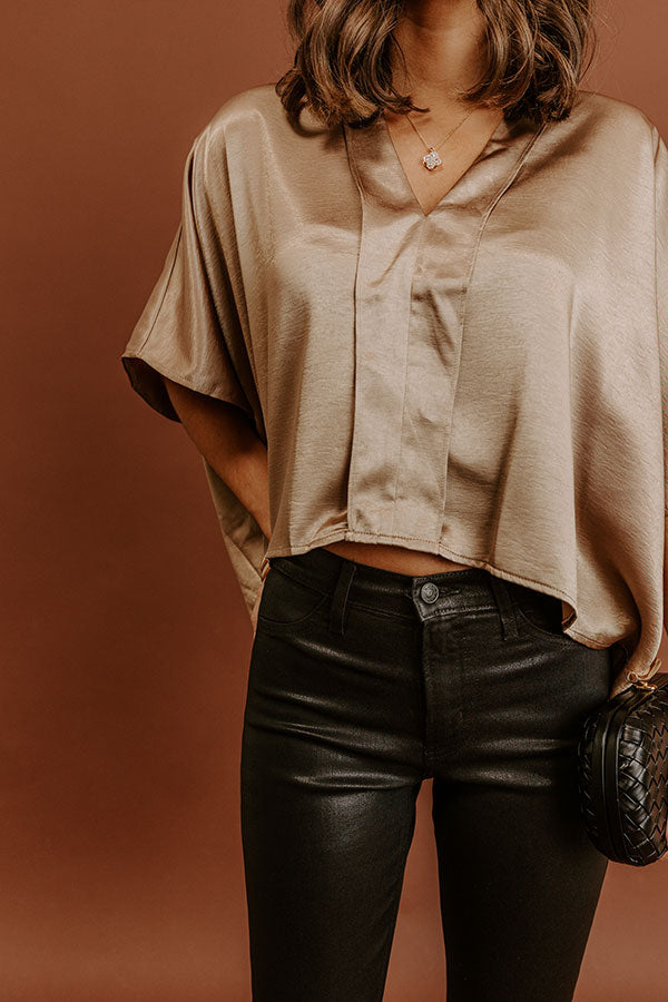High Society Chic Satin Top in Taupe Image - 4