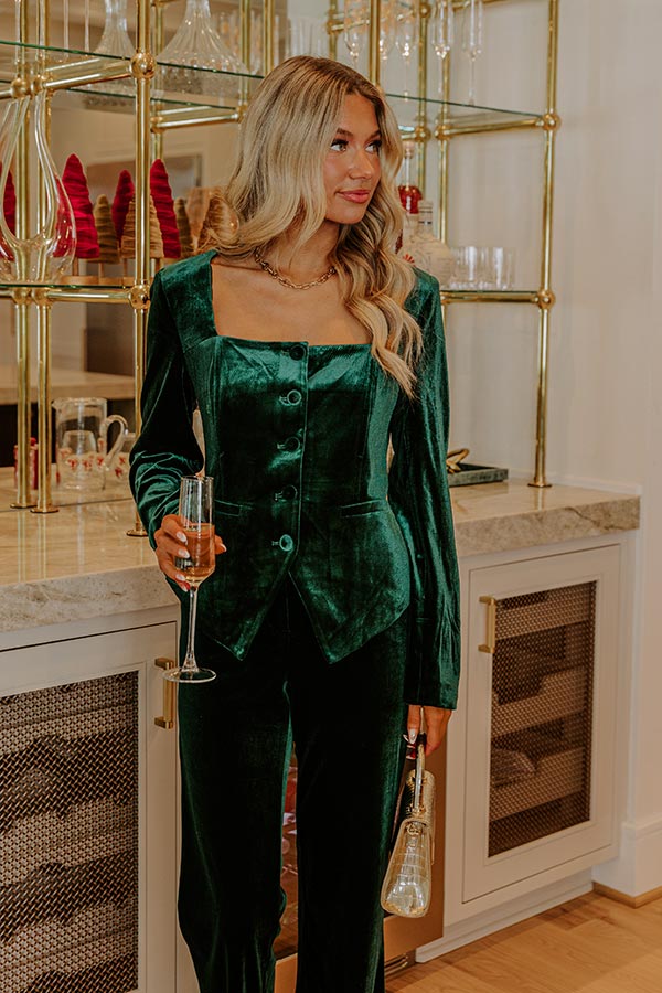 Chic Influencer Velvet Top in Hunter Green Image - 1