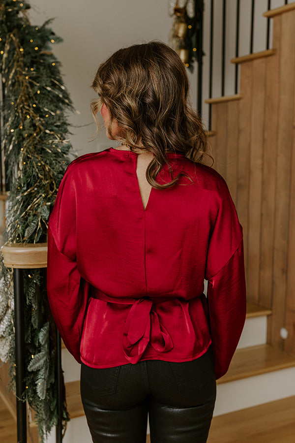 Kind Smile Satin Top in Wine Image - 4