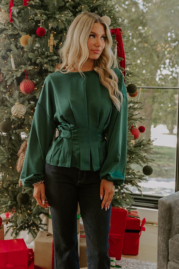 Kind Smile Satin Top in Hunter Green Image - 3