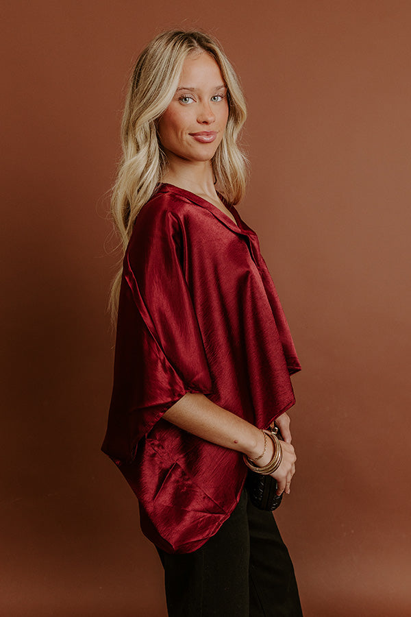 High Society Chic Satin Top in Wine Image - 4