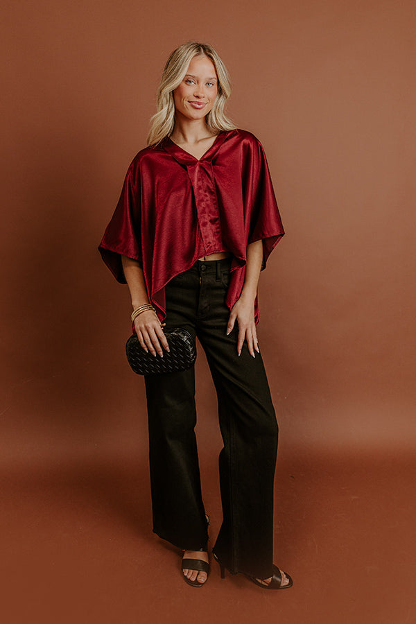 High Society Chic Satin Top in Wine Image - 5