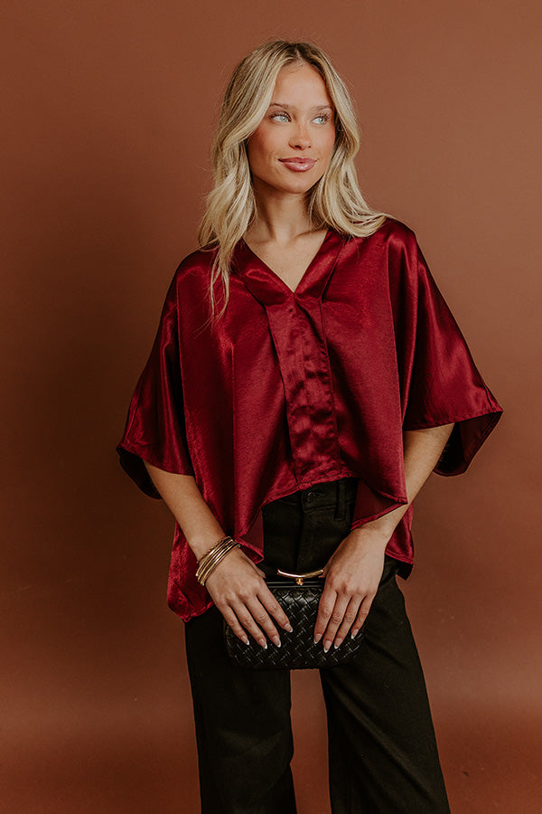 High Society Chic Satin Top in Wine Image - 1