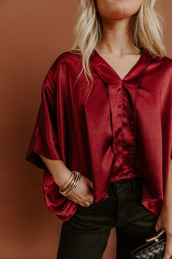 High Society Chic Satin Top in Wine Image - 2