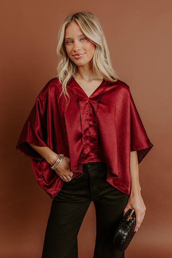 High Society Chic Satin Top in Wine Image - 3