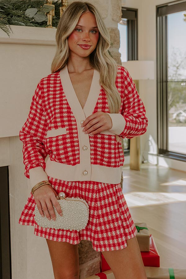 Holiday Chic Houndstooth Knit Cardigan Image - 1