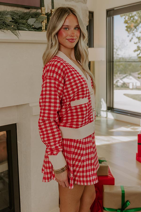 Holiday Chic Houndstooth Knit Cardigan Image - 3