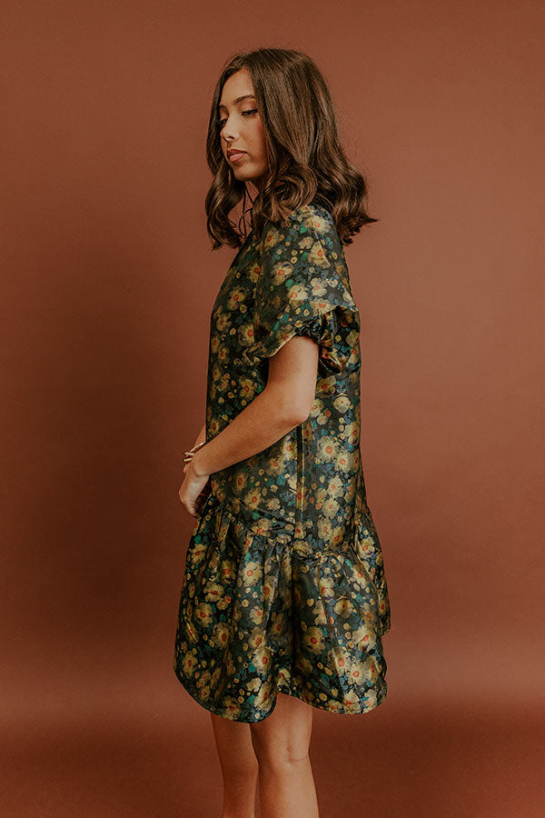 Moonlit Blooms Floral Jacquard Mini Dress Image - 5