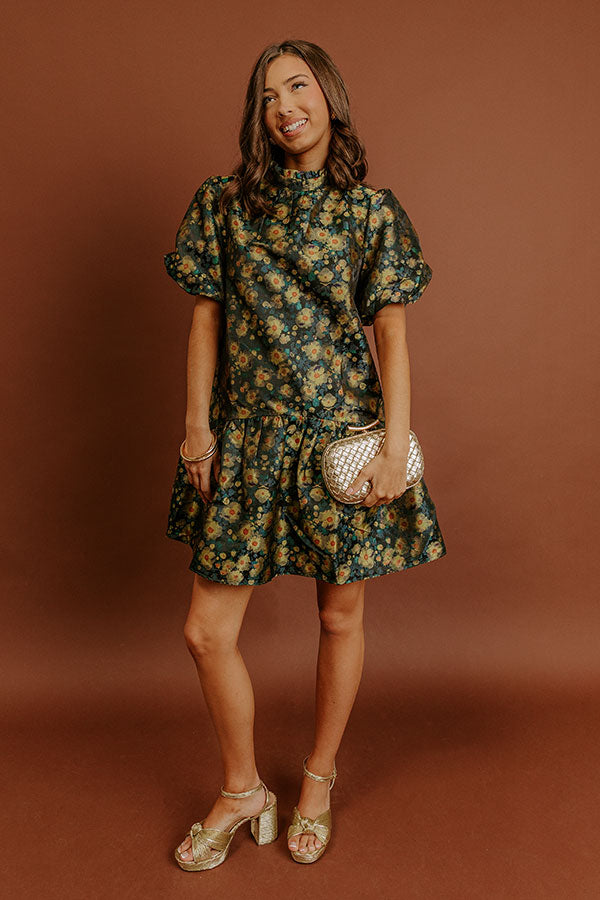 Moonlit Blooms Floral Jacquard Mini Dress Image - 1