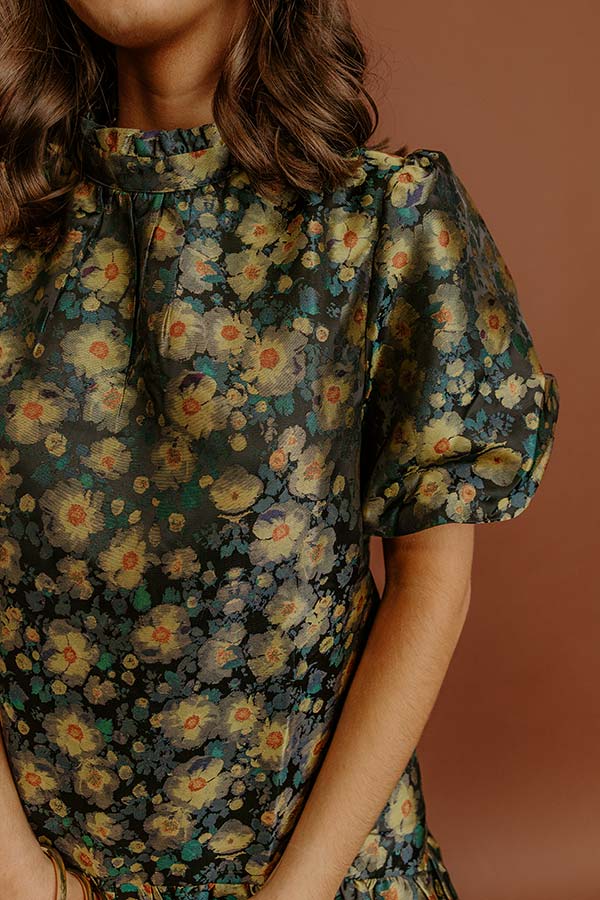 Moonlit Blooms Floral Jacquard Mini Dress Image - 4