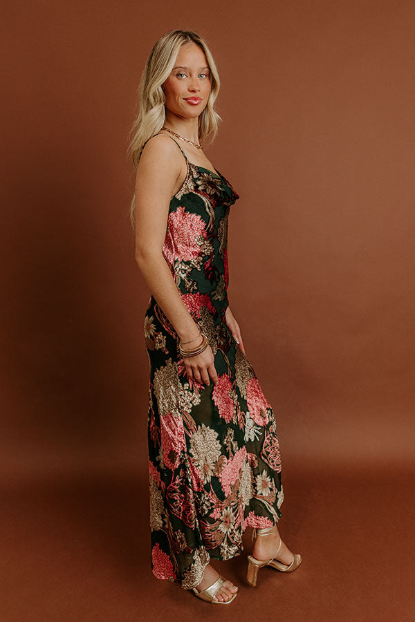 Candlelit Charm Floral Velvet Burnout Midi Dress Image - 5