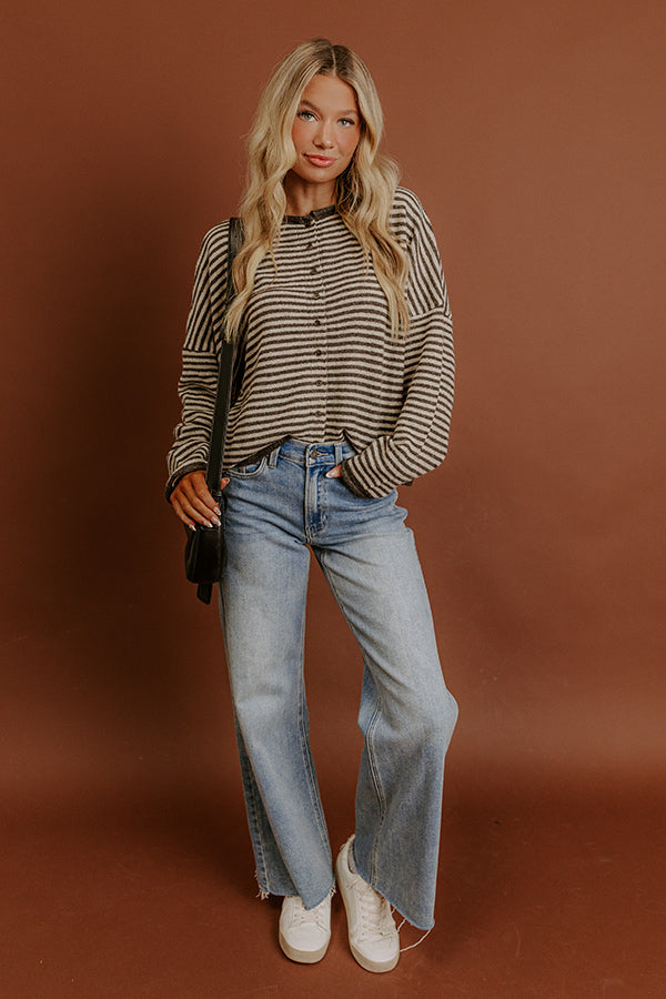 Sweet on You Stripe Knit Cardigan in Espresso Image - 4