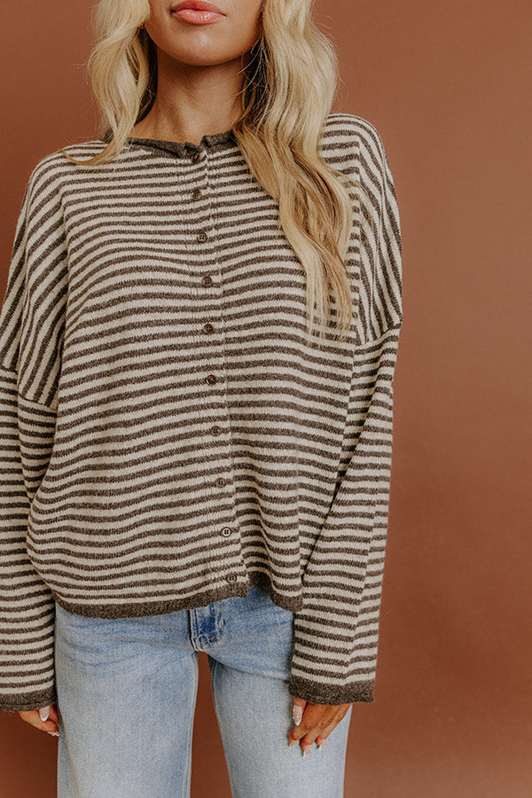 Sweet on You Stripe Knit Cardigan in Espresso Image - 2