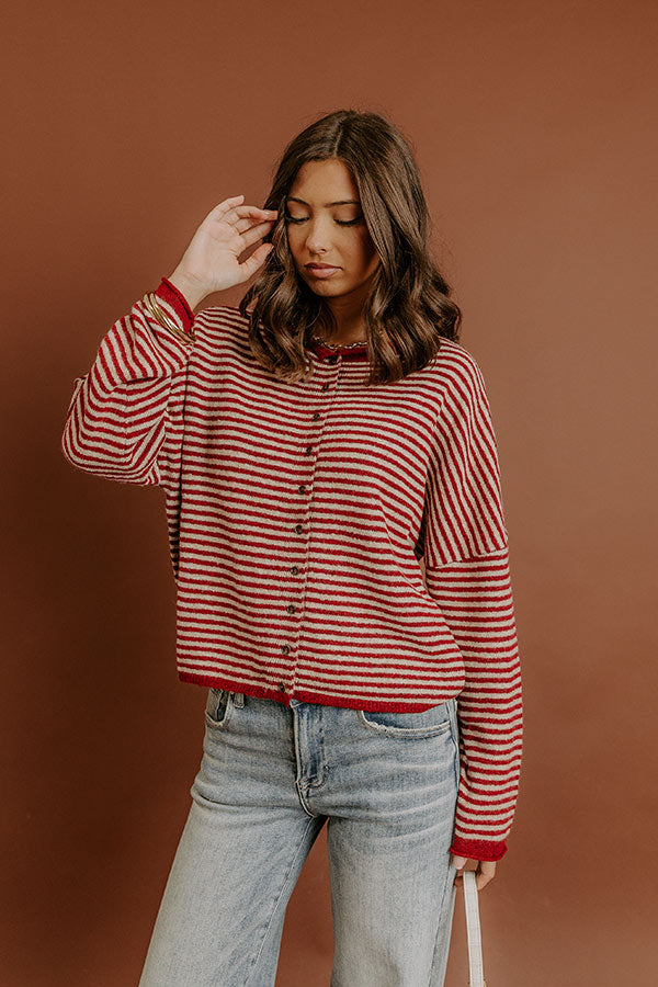 Sweet on You Stripe Knit Cardigan in Wine Image - 3