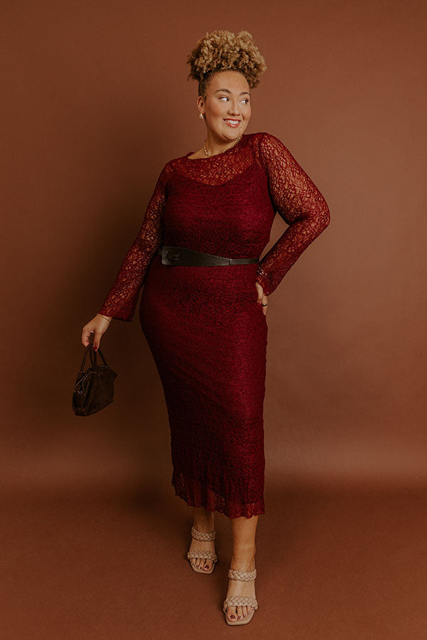 Twilight Muse Lace Maxi Dress in Merlot Curves Image - 2