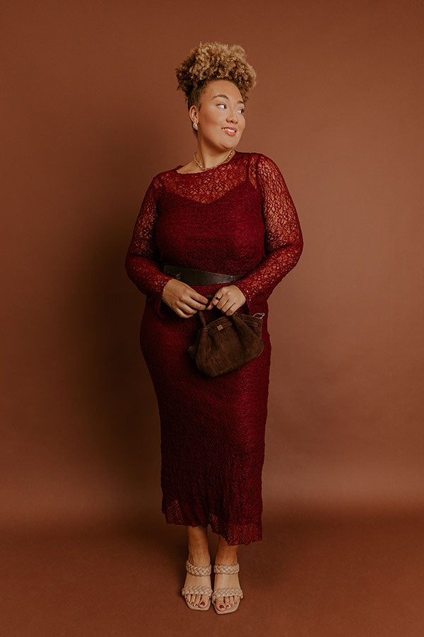 Twilight Muse Lace Maxi Dress in Merlot Curves Image - 3