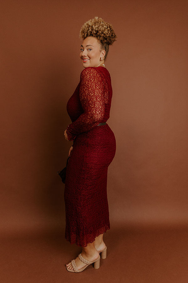 Twilight Muse Lace Maxi Dress in Merlot Curves Image - 5