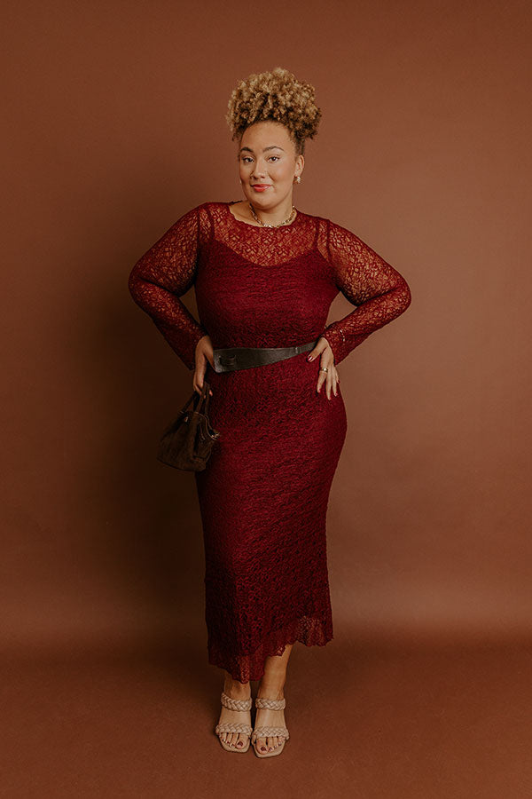 Twilight Muse Lace Maxi Dress in Merlot Curves Image - 1